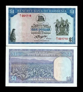 RHODESIA 1 DOLLAR P-30 1-11-1976 Replacement TOBACCO UNC ZIMBABWE CURRENCY NOTE - Picture 1 of 1