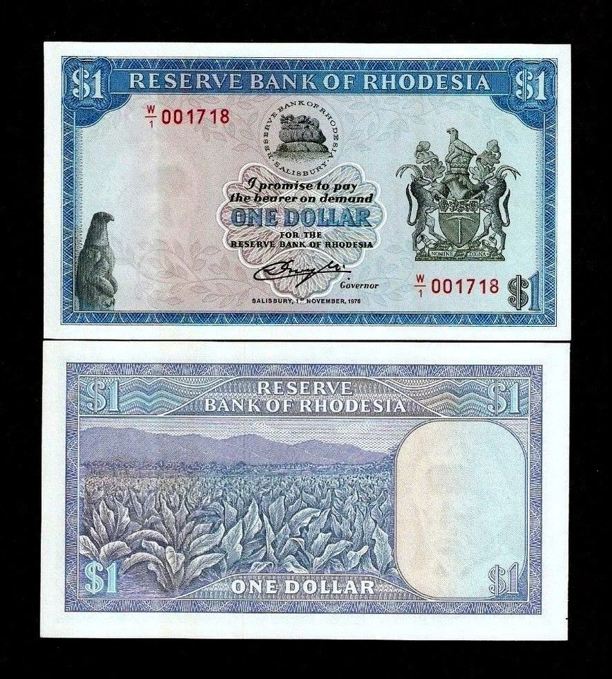 RHODESIA 1 DOLLAR P-30 1-11-1976 Replacement TOBACCO UNC ZIMBABWE CURRENCY NOTE - Image 1 of 1