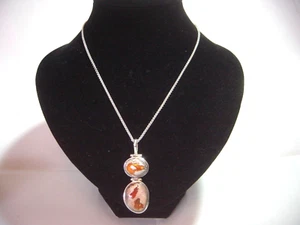 VINTAGE Solid Silver 18" woven Chain & 2 Superb Natural boulder Opals Pendent - Picture 1 of 21
