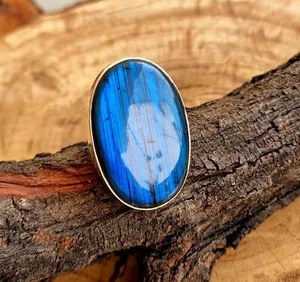 Rich Blue Labradorite Ring, March Birthstone Jewelry, 925 Silver Statement Ring - Picture 1 of 8