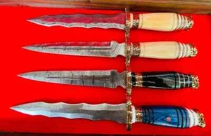 CUCHILLO HOJA FIJA DAGA DAMASCO FORJADO HECHO A MANO PERSONALIZADO + FUNDA - Imagen 1 de 9
