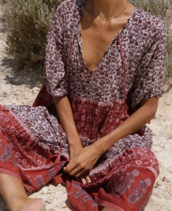 Vestido Daughters Of India Talla M Deepa Color Cereza Bohemio Informal - Imagen 1 de 13
