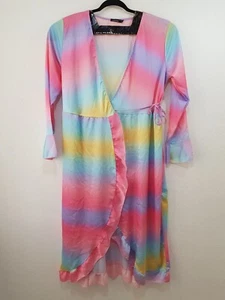BOOHOO Rainbow Wrap Maxi Dress Size 20 Multi Long Sleeve Casual Party - Picture 1 of 9