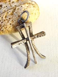 Vintage Antique Sterling Silver 925 Cross Pendant. Handmade. Hammered. - Picture 1 of 5