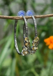 Pendientes de aniversario de aro de citrino de pera natural de plata de ley 925 - Imagen 1 de 12