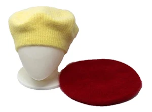 ¡2 boinas vintage para mujer Angora Rabbit amarillo canario y rojo baya! Haz una oferta - Imagen 1 de 16