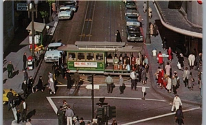 Teleférico de San Francisco de 1960 en tocadiscos con escena de multitudes y calle - Imagen 1 de 2