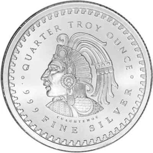 Pure Silver .999 Bullion - Mexico Aztec Calendar Mayan- 1/4 oz round coin Gem BU - Picture 1 of 3