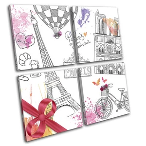 Paris Bicycle CafÚ Love Travel Landmarks MULTI CANVAS WALL ART Picture Print - Picture 1 of 1