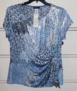 Nuevo con etiquetas para damas S. Levine manga gorra corbata lateral azul/gris brillante talla XL - Imagen 1 de 7