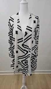 Lularoe Caroline Open Geometric Long Cardigan With Pockets Size S Black White - Picture 1 of 6