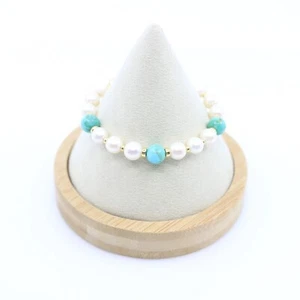 Armband 8 mm rund Perlen & Kingman Türkis Goldfüllung, Designerschmuck - Bild 1 von 6