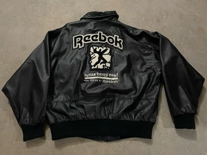 Raro Parche Chaqueta Cuero Vintage Años 80 Reebok Human Rights Now World Tour 1988 XL - Imagen 1 de 8