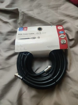 GE RG6 Coax Cable, 25', Black, FREE SHIPPING - Image 1 of 2
