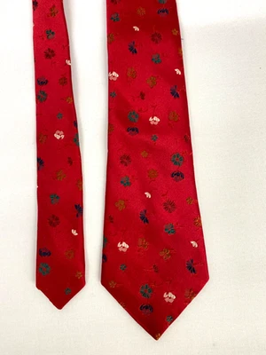 Allea Pure silk tie Red Floral Festive Wedding Formal B011 - Image 1 of 4