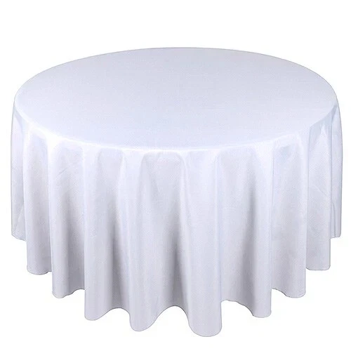 108" Round White Polyester Tablecloth plain Restaurant quality Table cloth K1/25 - Image 1 of 1