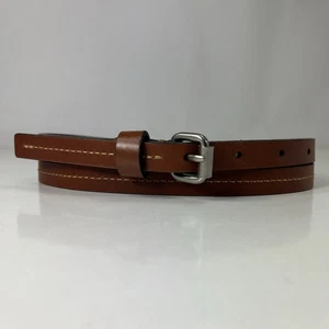 Skinny Brown Genuine Leather Belt - Women's Size 30 - Picture 1 of 8