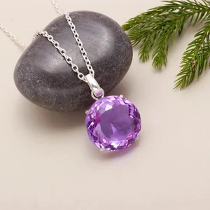 Lila runder Topas Silber Anhänger 60,00 ct 925 Feinsilber zertifiziert Edelstein - Bild 1 von 6