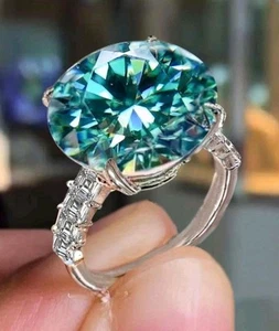 Rare 26 Ct Certified Treated Blue Diamond Ring with Diamond Accents. 925 Silver - Picture 1 of 9