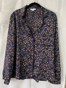 Finn & Grace Blue Floral Satin Button Up Sleepwear Sleep shirt Top Large L - Picture 1 of 8