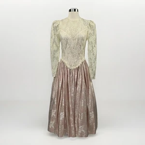 Vintage Victorian Lace Formal Dress Romantic Pink White Scott McClintock Sz 5 - Picture 1 of 21