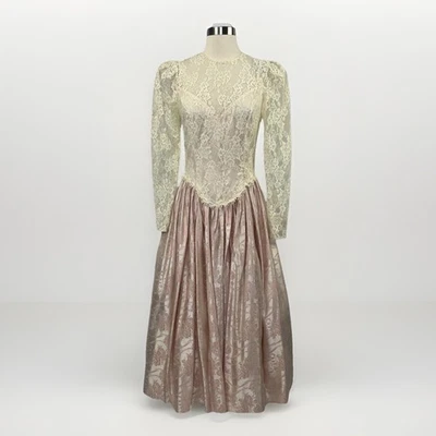 Vintage Victorian Lace Formal Dress Romantic Pink White Scott McClintock Sz 5 - Image 1 of 4