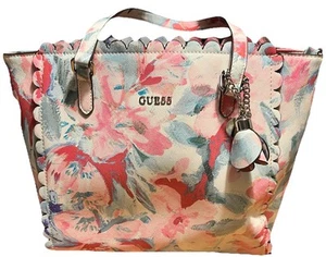GUESS Purse Tote Floral Flower Pattern Cream Background Pockets Zippers - Imagen 1 de 17