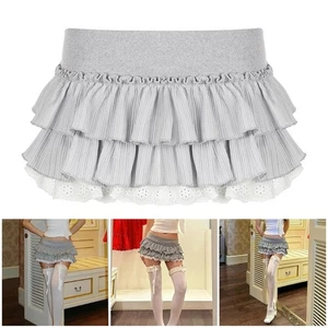Low Waist Layered Ruffle Detail Lace Hemline A Line Skirt for Women Streetwear - Picture 1 of 11