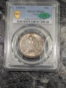 1935 S Texas Centennial Commemorative Half Dollar PCGS MS 65 CAC Sticker Toning - Picture 1 of 4