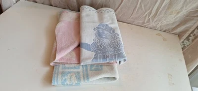 3 Lot Antique Baby Doll Blankets One Dollie Steven One w/t A B C & One w/t Ducks - Image 1 of 4