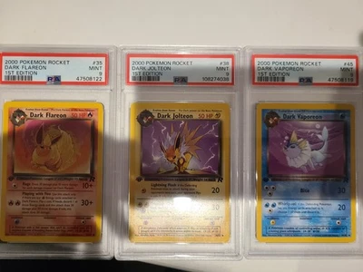 PSA 9 Dark Vaporeon Jolteon Flareon 1st Edition WOTC Team Rocket Pokemon vintage - Image 1 of 4