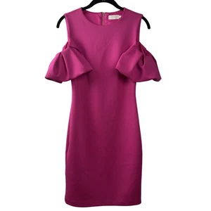 Ted Baker Dress Womens 1 Small Pink Cold Shoulder Ruffle Sleeve Fitted Party - Picture 1 of 18