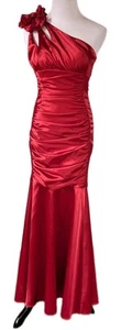 Vintage Gunne Sax 80er Jahre Ballkleid Größe 1 rot Satin eine Schulter fallende Taille Meerjungfrau - Bild 1 von 17