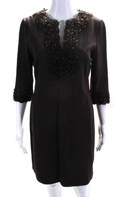 Vestido Vaina Chetta B Para Mujer Adornado Cuentas Cuello Y Manga 3/4 Marrón Talla 4 Foto 1 de 4