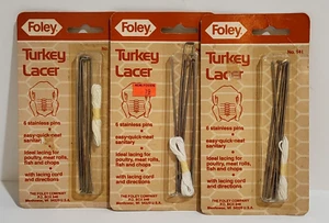 3 Pkgs Vtg Foley Turkey Lacer Kits String Cord Rods Pins Poultry Fish Meat USA - Picture 1 of 6