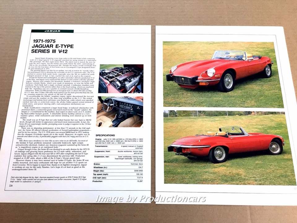 Jaguar E-Type V12 Original Car Review Print Article J670 1971 1972 1973 1974 — 第 1/1 张图片