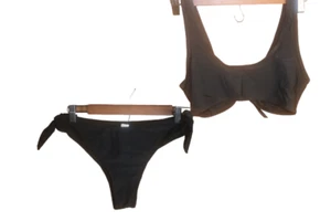 Bikini tinta unita nero 2 pezzi nodo davanti donna adolescente costume da bagno taglia M - Foto 1 di 14