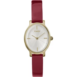 New Ladies Timex Milano Gold 24mm Oval Case High Gloss Red Strap Watch TW2R94700 - Picture 1 of 3
