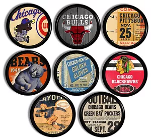 Chicago Sports Drawer Pulls – Vintage Team Logo Man Cave Cabinet Knobs (8pc Set) - Picture 1 of 6
