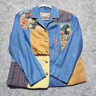 Koret Womens Size S Blazer Blue Brown Patches Floral Embroidery Medium Length