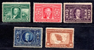 US 1904 Sc. #323-327 MINT HINGED THE 1c IS MNH THE 10c HAS GUM THINS - Image 1 of 2