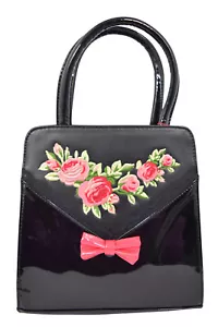 Borsa a mano Lost Queen retrò vintage rosa inglese - borsa nera con fiocco - Foto 1 di 9