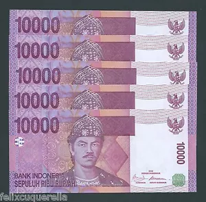 F.C. INDONESIA , LOTE 5 UNIDADES 10000 RUPIAS 2005/2009 , S/C ( UNC ) , P.143 . - Imagen 1 de 1