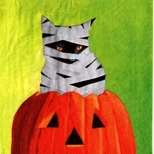 Serviettes en papier chat Halloween momie. Paper napkins cat Halloween mummy - Imagen 1 de 1