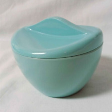 Vintage Aqua Blue Melamine Covered Sugar Bowl Dish with Lid Trinket