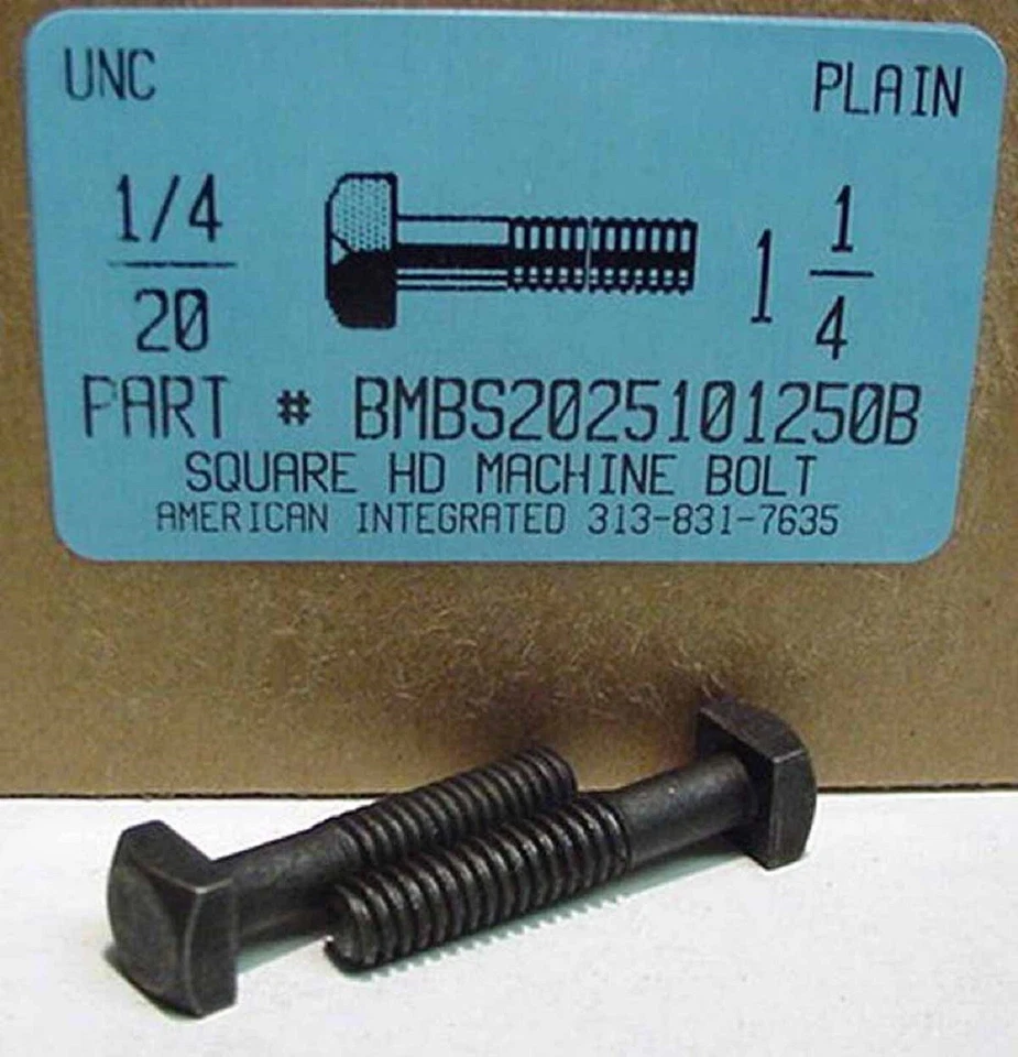 AMERICANINTEGRATEDSUPPLY.COM 1/4-20x1-1/4 SQUARE HEAD MACHINE BOLTS STEEL PLAIN (20)