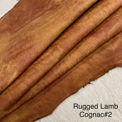 Rugged Lambskin Nappa Leather Hide 3 oz Cognac 5-6 SF. Economy - Image 1 of 4