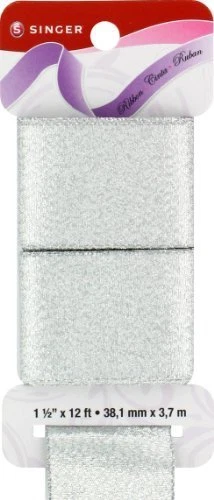 Singer Solid Satin Ribbon - 1-1/2-Inch by 12-Feet - Silver Lurex - Lot of 2 - Image 1 of 1