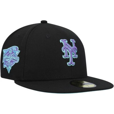 New Era New York Mets Black Light 59FIFTY Hat 2000 World Series Patch Size 7 5/8 - Image 1 of 4
