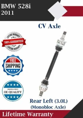 Novo Eixo CV Traseiro Esquerdo OE para 2011 BMW 528i 3.0L Garantia Vitalícia - Imagem 1 de 4